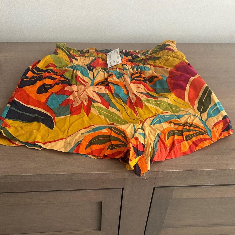 Olivaceous Vibrant Tropical Print Shorts in Yellow, Orange & Teal